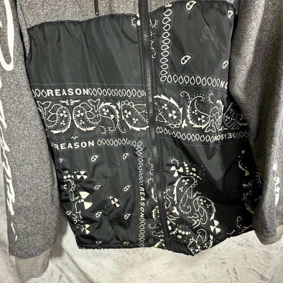 Reason Brand sweatshirt Men's Medium Black & Gray Hoodie  "Reason" Sleeve Print - Picture 5 of 12